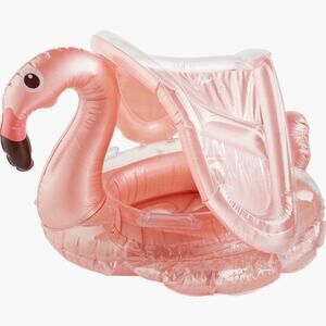 Glitter Metallic Pink Rose Gold Flamingo Baby Float Canopy Sun SPF Pool Beach